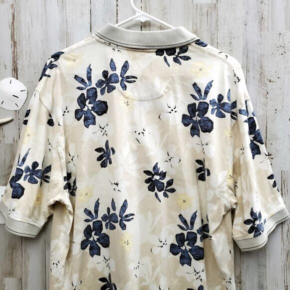 Izod Polo Shirt Floral Tan Size Large - Picture 5 of 11